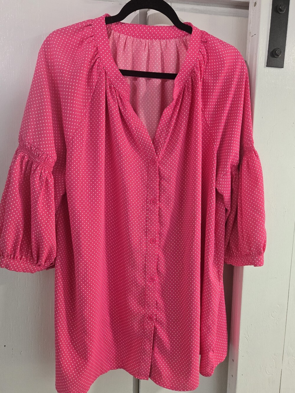 Pink White Polka Dot Blouse Barbiecore Modern Retro Whimsigoth Cottagecore 2XL